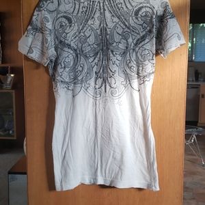 Affliction tee white,gray & silver Med